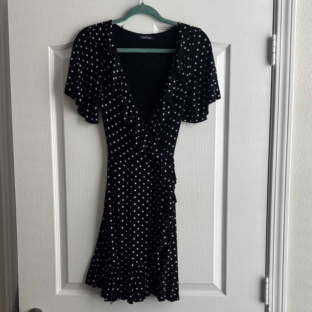 Boohoo Black and White Ruffle Mini Dress